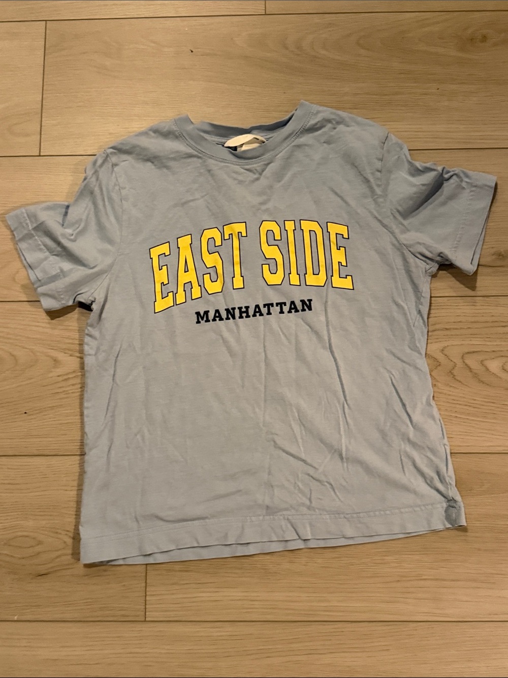H&M Light Blue Tee with Yellow 'EAST SIDE' Graphic
